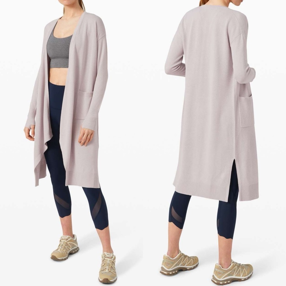 Lululemon Lunar Lengths Wrap Sweater Iced Iris Purple Cashmere Midi Size 4 Knit